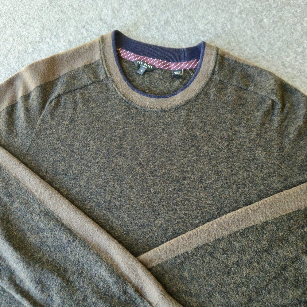 Ted Baker London Norpol Wool Blend Crewneck Lightwesight Sweater Olive Size XXL
